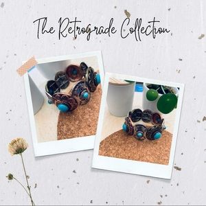 Turquiose Chunky Boho Bracelet NEW Mix Metals Silver Copper Gold